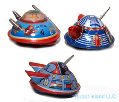 Flying Saucer Tin Windup Set of 3 Space Toys