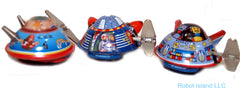 Flying Saucer Tin Windup Set of 3 Space Toys