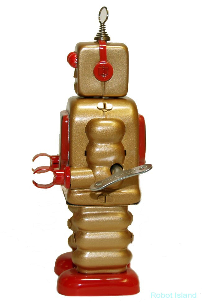 Gold High Wheel Robot Jr. Tin Toy Windup - St. John Toys – Robot 
