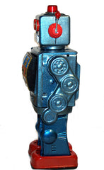 Robot ME100 Robot Blue Metallic Tin Toy Battery Operated - Display Version