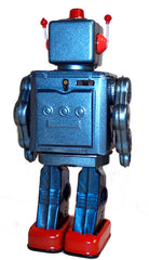 Robot ME100 Robot Blue Metallic Tin Toy Battery Operated - Display Version